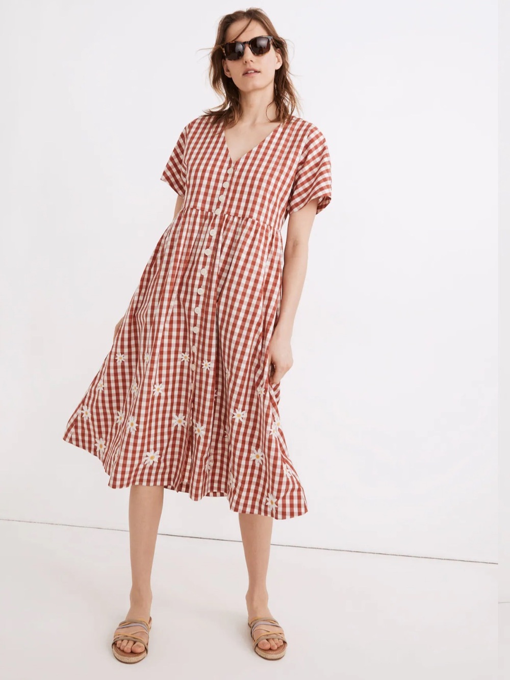 Madewell // Daisy Embroidered Gingham Button-Front Midi Dress
